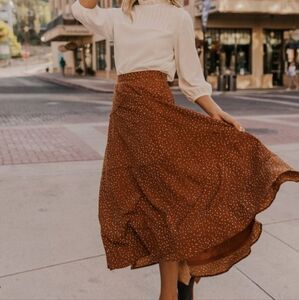 Jessica Robertson By Roolee Brown Polka Dot Maxi Skirt Size Medium 🤎